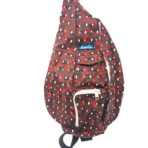 KAVU Rope Sling Bag Racoon Print Burgundy Maroon Adjustable Strap Unisex